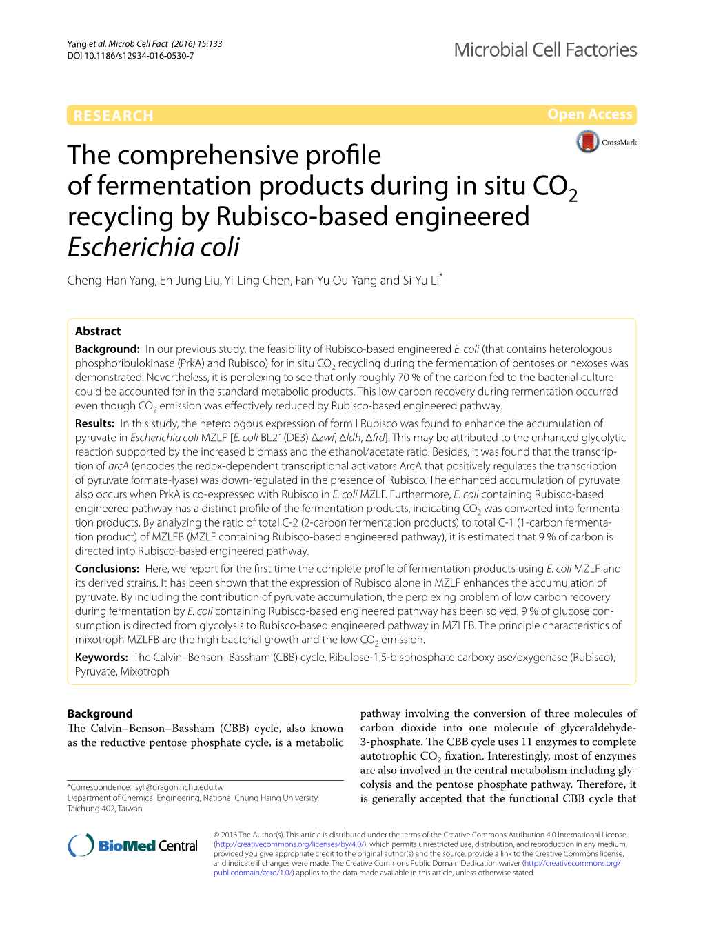 Escherichia Coli Cheng‑Han Yang, En‑Jung Liu, Yi‑Ling Chen, Fan‑Yu Ou‑Yang and Si‑Yu Li*