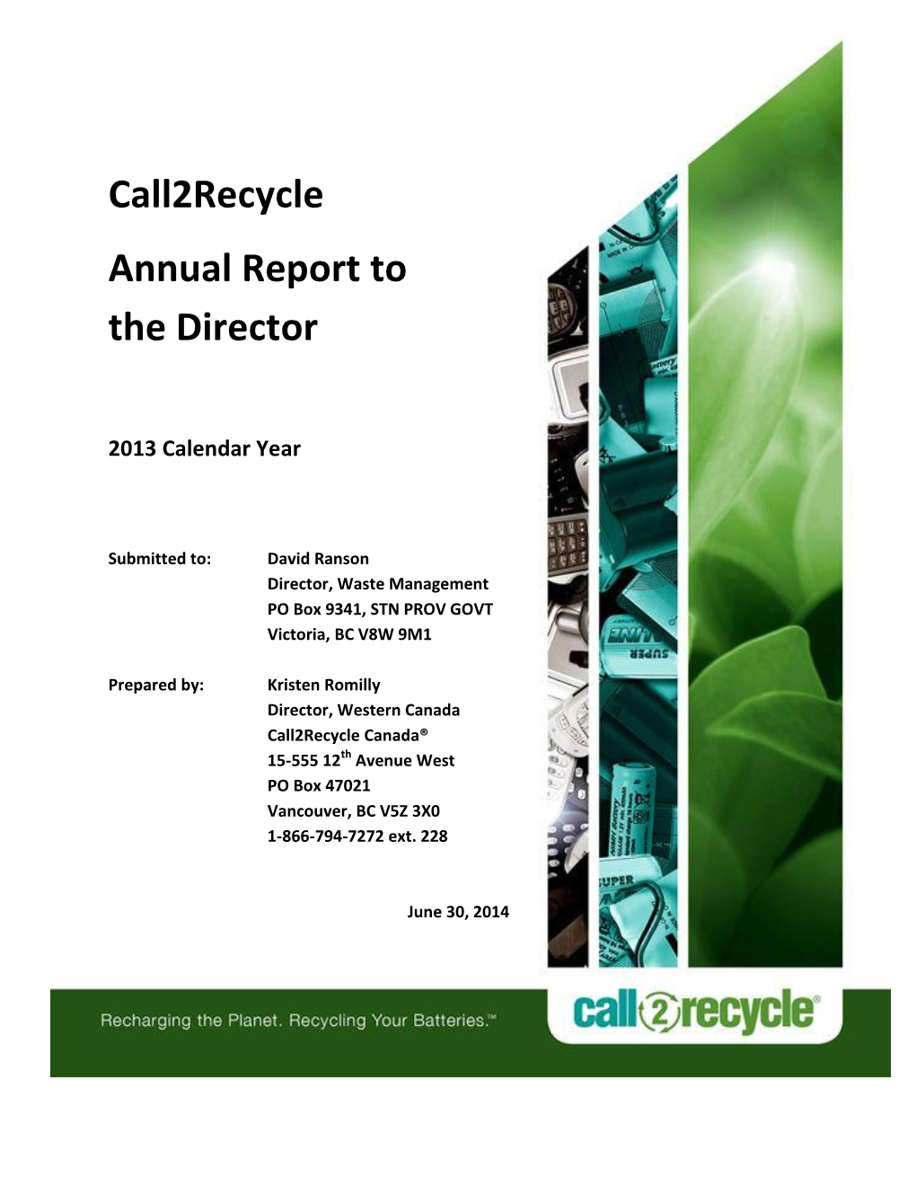 Call2recycle Annual Report to the Director