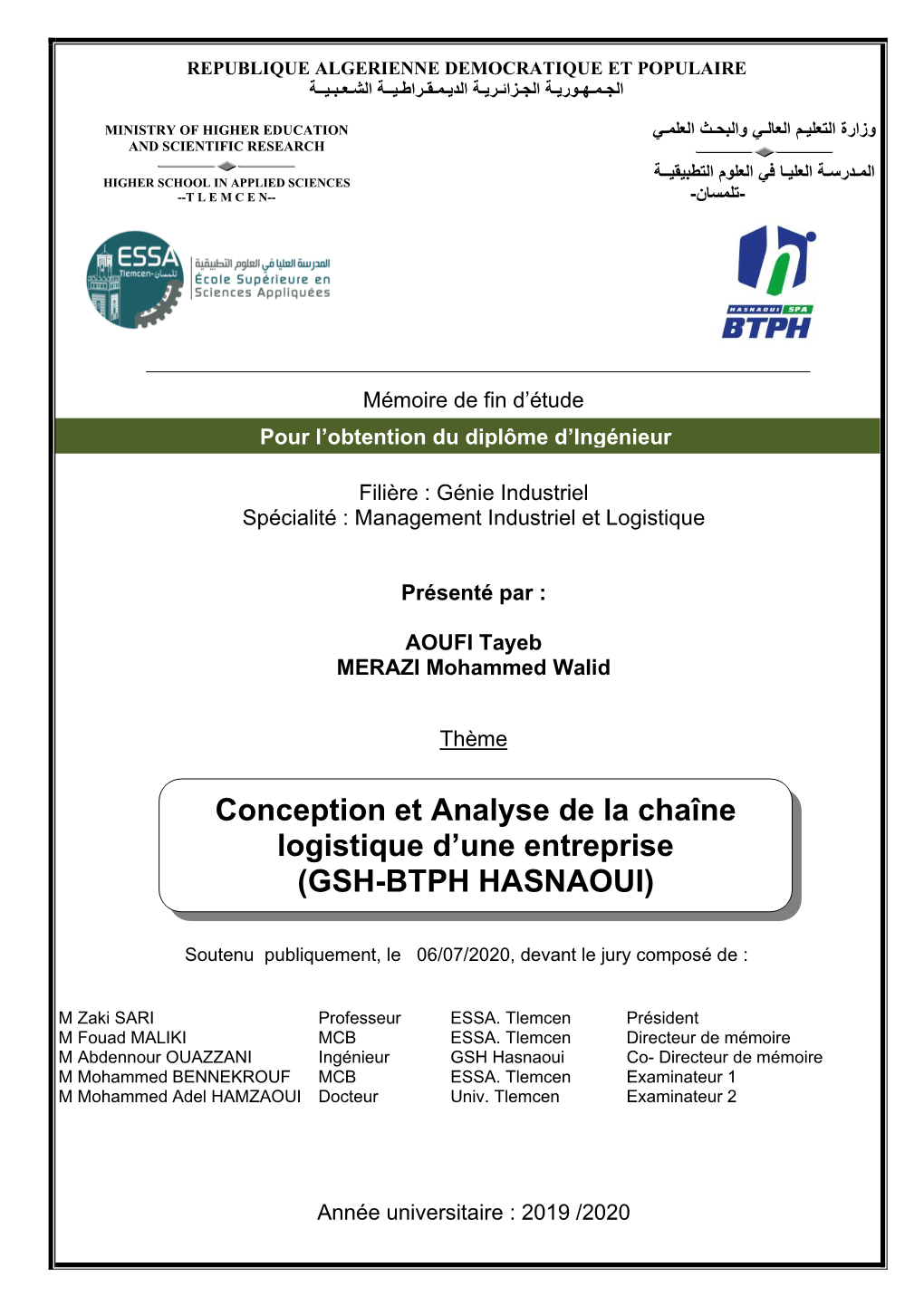 Conception Et Analyse De La Chaîne Logistique D'une Entreprise (GSH