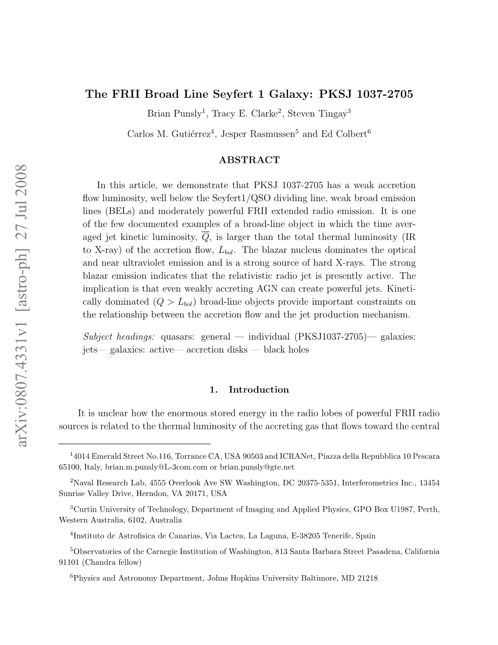 The FRII Broad Line Seyfert 1 Galaxy: PKSJ 1037-2705