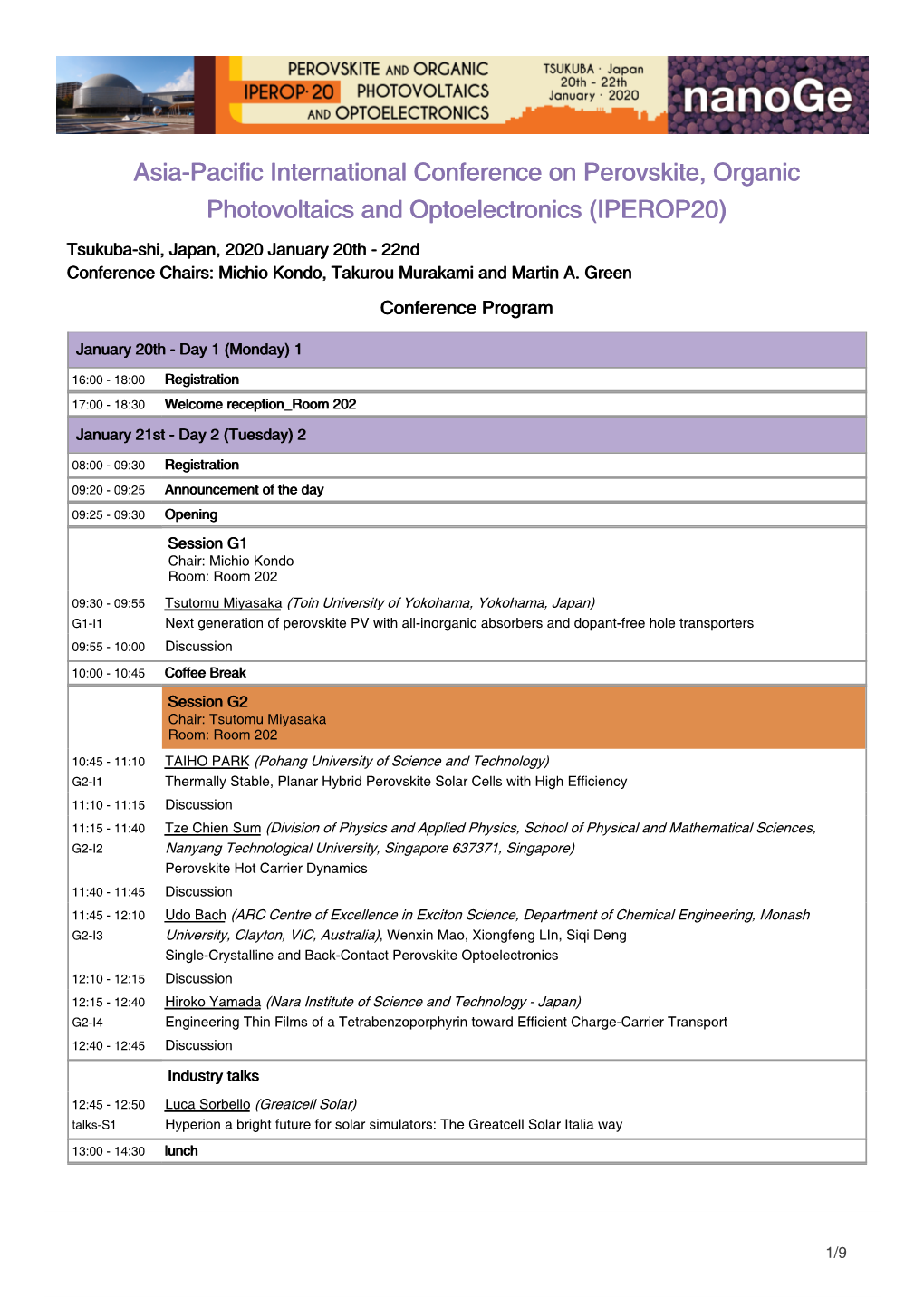 Asia-Pacific International Conference on Perovskite, Organic Photovoltaics and Optoelectronics (IPEROP20)