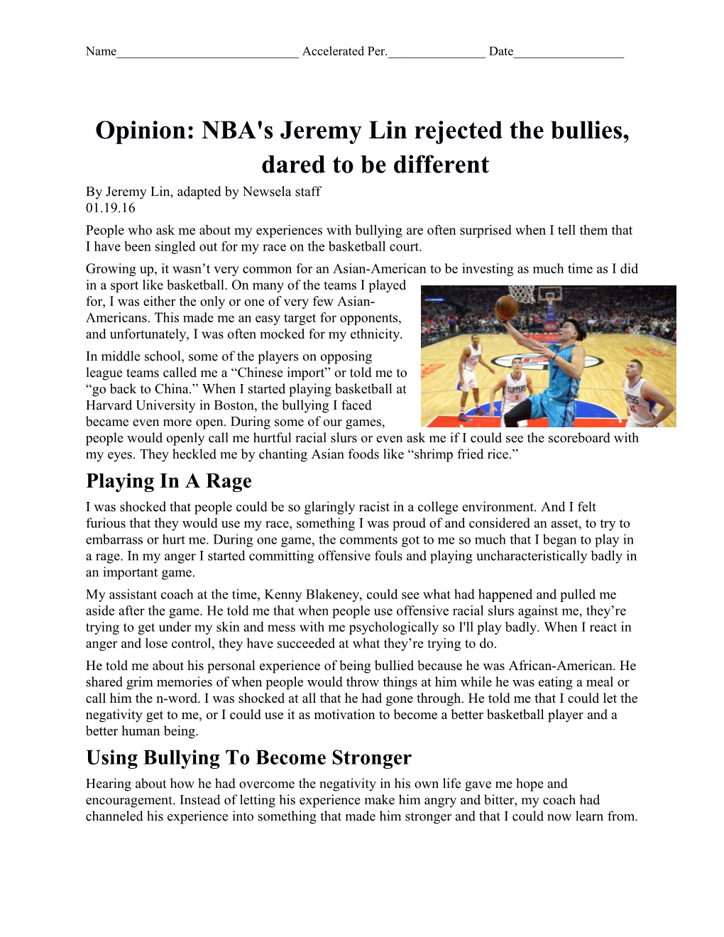 Opinion: NBA's Jeremy Lin Rejected the Bullies, Dared to Be Different