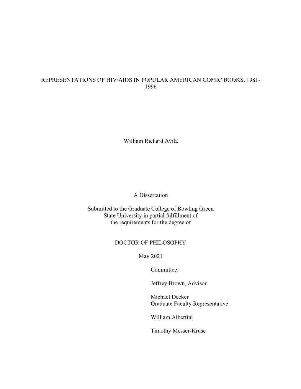 Representations of Hiv/Aids in Popular American Comic Books, 1981- 1996