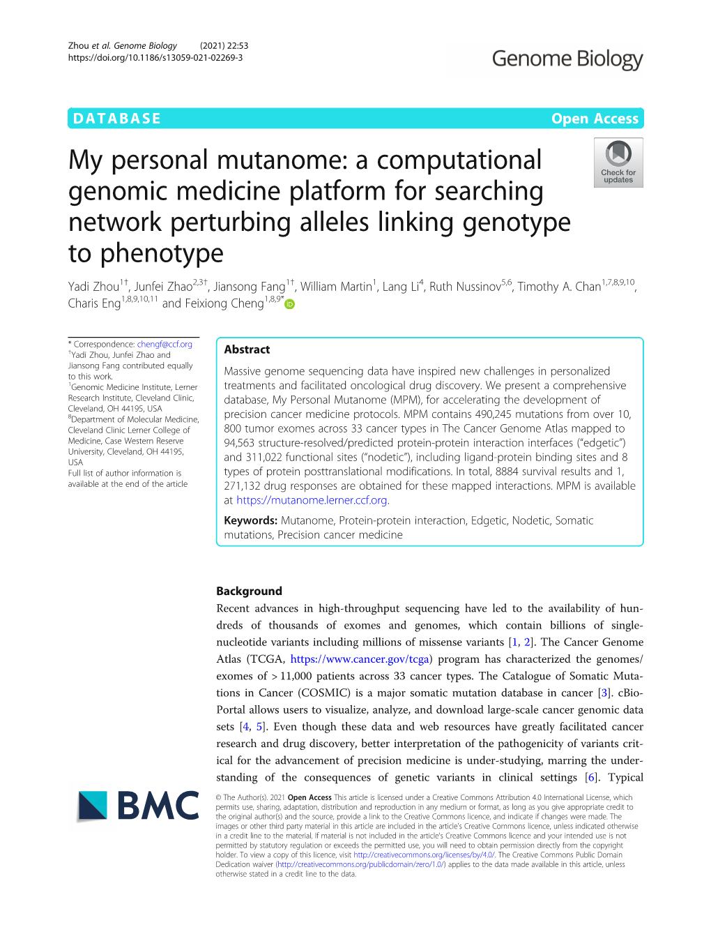 My Personal Mutanome: a Computational Genomic Medicine