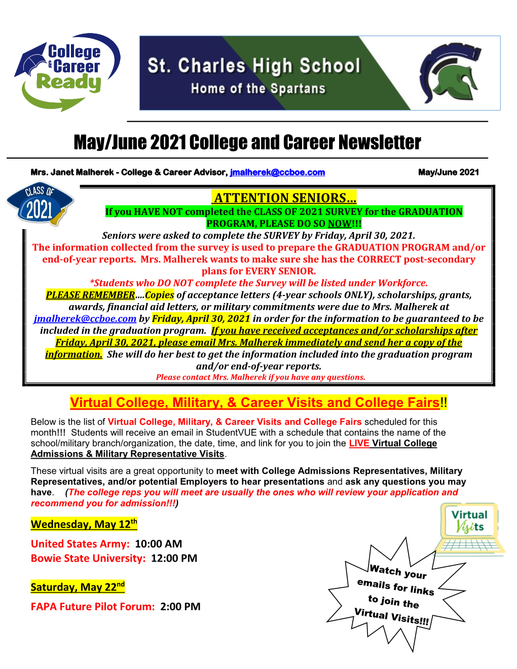 May/June 2021 College and Career Newsletter