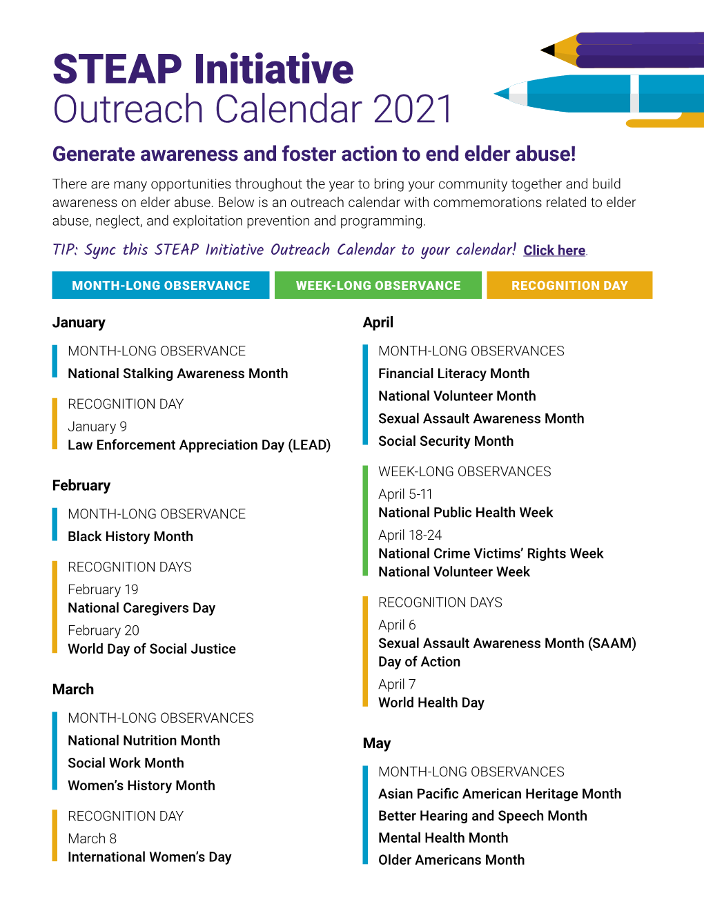 STEAP Initiative Outreach Calendar 2021