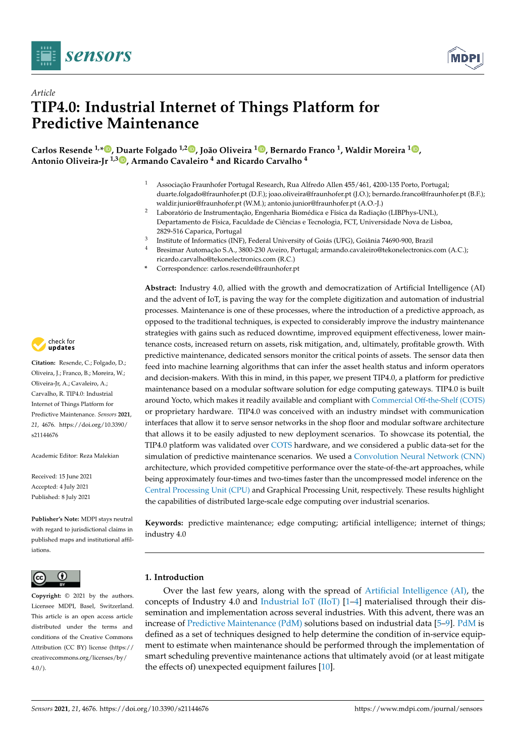 TIP4.0: Industrial Internet of Things Platform for Predictive Maintenance