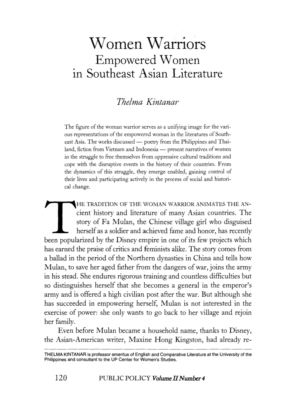 Women Warriors Empowered Women 1N Southeast Asian Literature