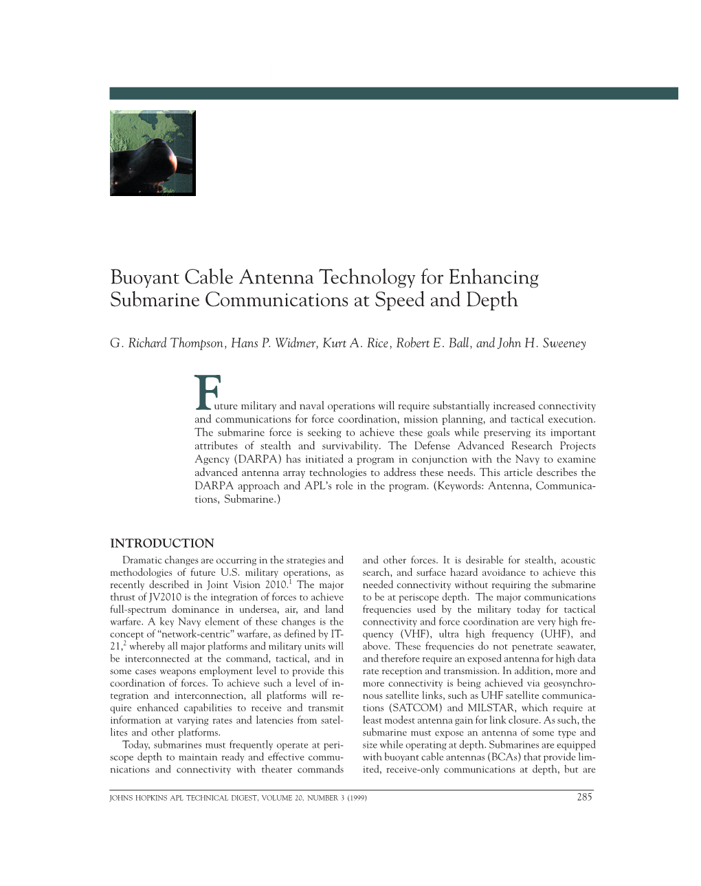 Buoyant Cable Antenna Technology for Enhancing Submarine Communications at Speed and Depth