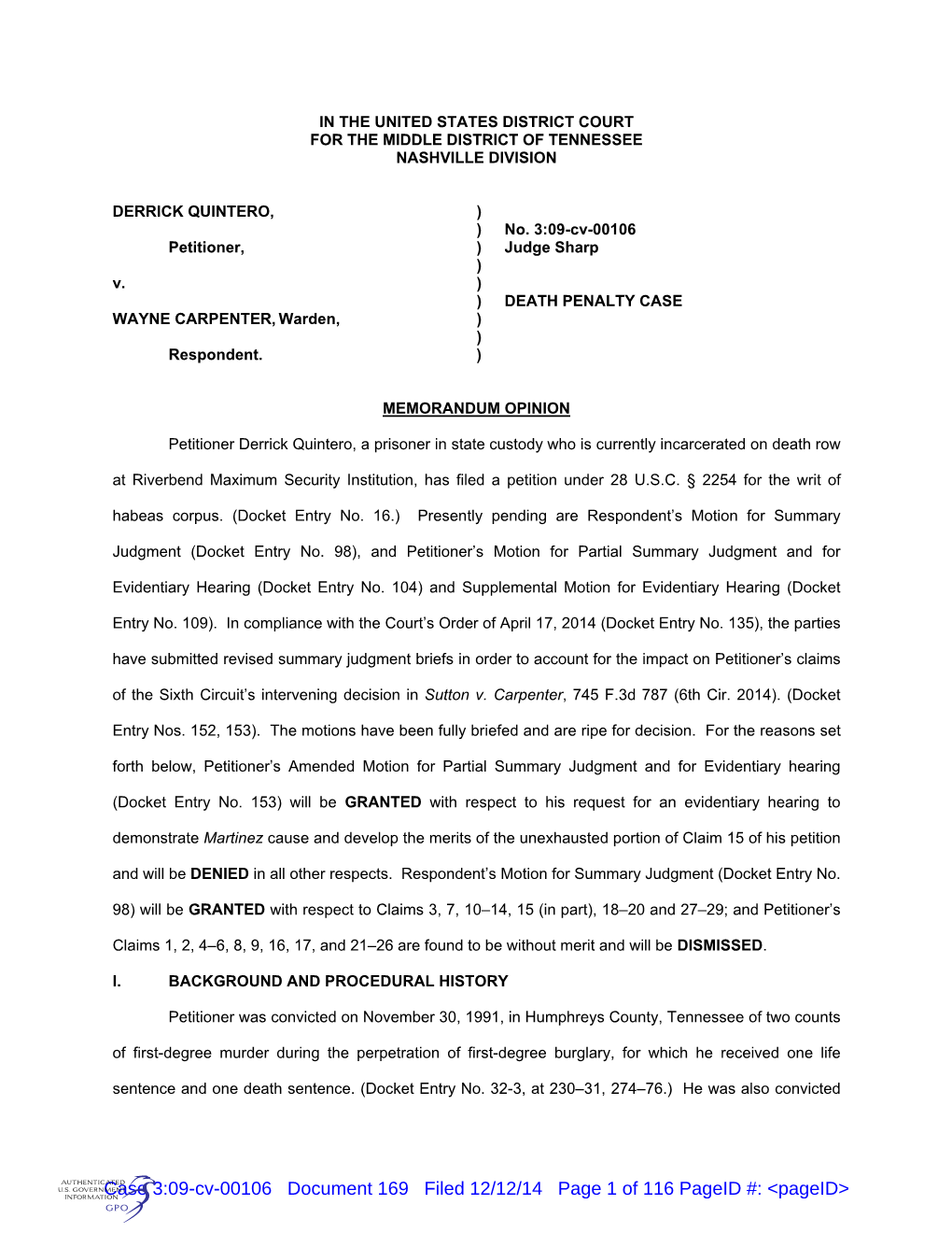 Case 3:09-Cv-00106 Document 169 Filed 12/12/14 Page 1 of 116 Pageid