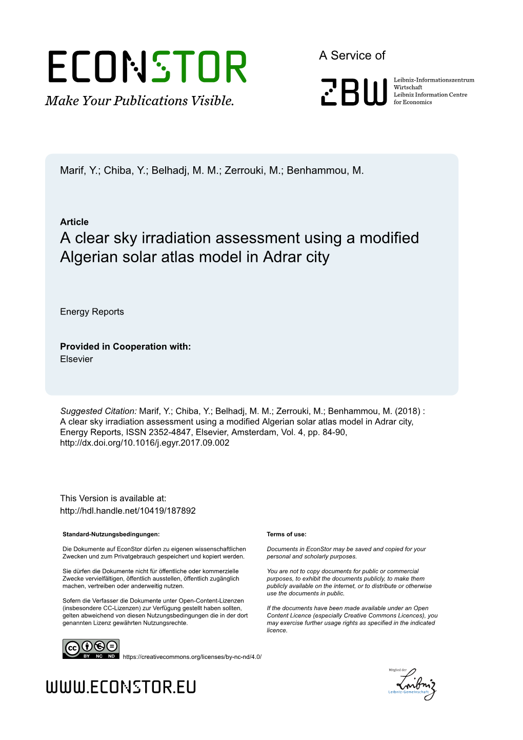 A Clear Sky Irradiation Assessment Using a Modified Algerian Solar Atlas Model in Adrar City