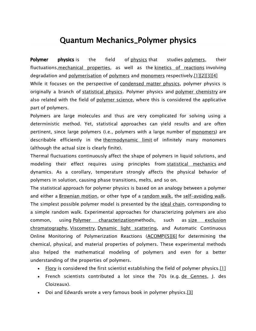 Quantum Mechanics Polymer Physics