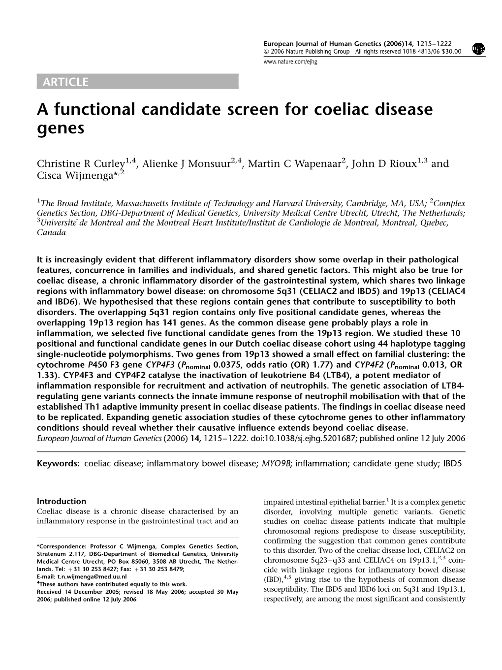 A Functional Candidate Screen for Coeliac Disease Genes