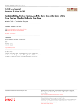 Sustainability, Global Justice, and the Law: Contributions of the Hon