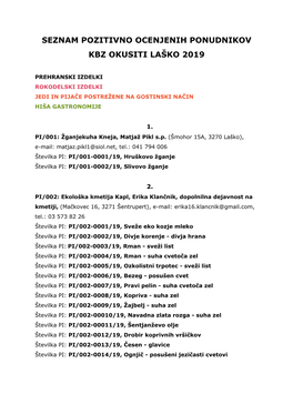 Seznam Pozitivno Ocenjenih Ponudnikov Kbz Okusiti Laško 2019