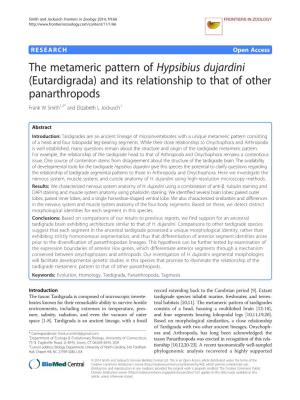 The Metameric Pattern of Hypsibius Dujardini (Eutardigrada) and Its Relationship to That of Other Panarthropods Frank W Smith1,2* and Elizabeth L Jockusch1