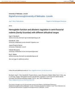 Hemoglobin Function and Allosteric Regulation in Semi-Fossorial Rodents (Family Sciuridae) with Different Altitudinal Ranges