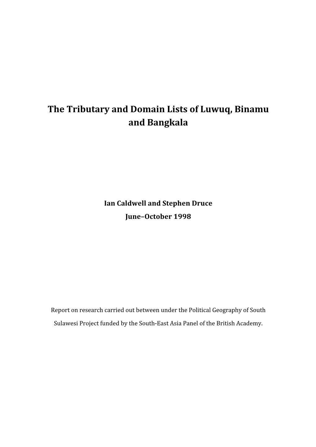 The Tributary and Domain Lists of Luwuq, Binamu and Bangkala