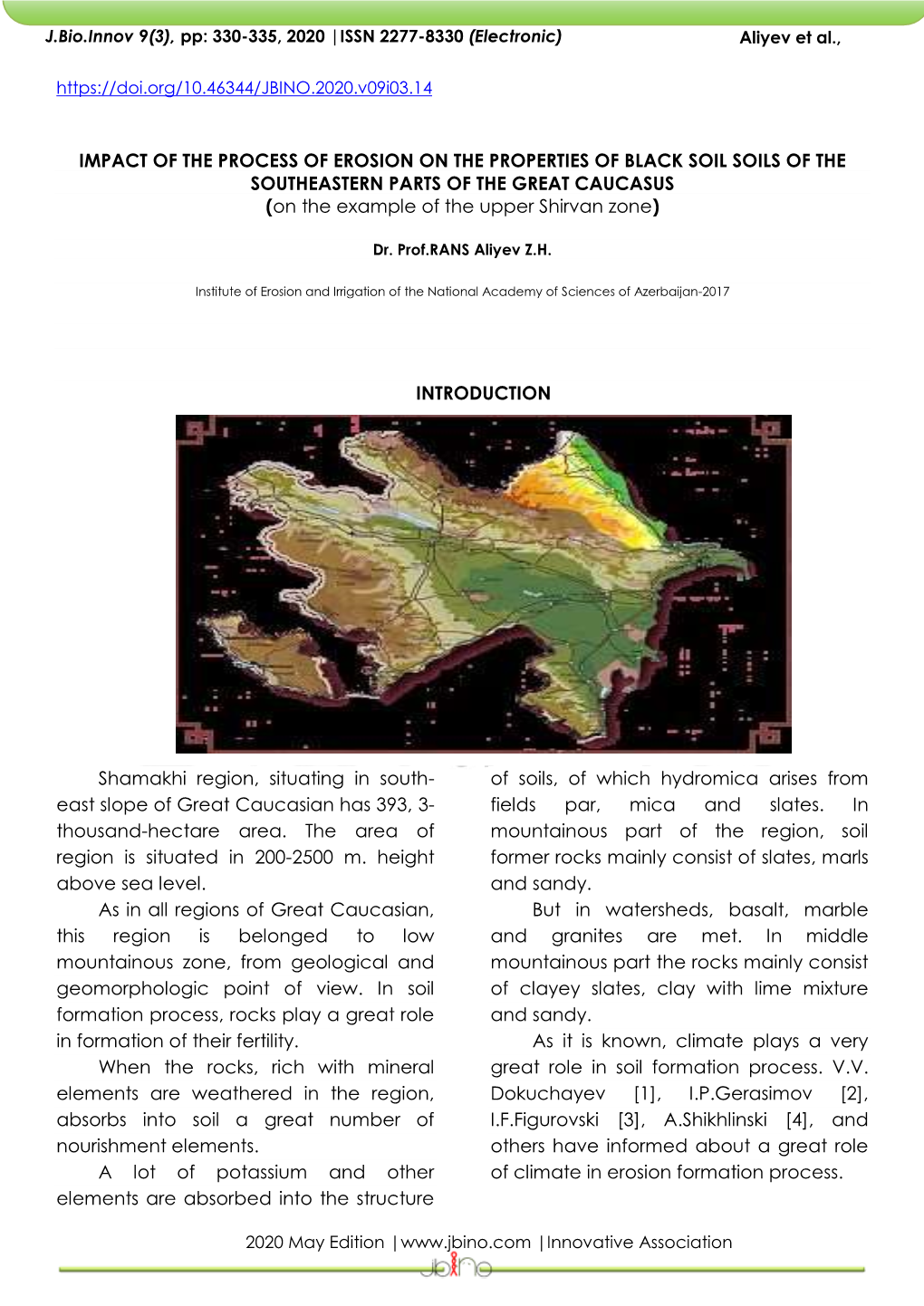 IMPACT of the PROCESS of EROSION on the PROPERTIES of BLACK SOIL SOILS of the SOUTHEASTERN PARTS of the GREAT CAUCASUS (On the Example of the Upper Shirvan Zone)