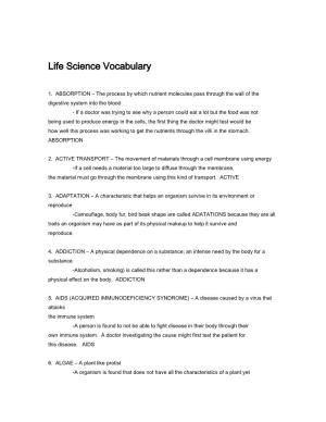 Life Science Vocabulary
