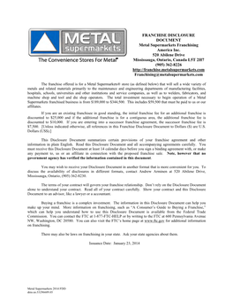 FRANCHISE DISCLOSURE DOCUMENT Metal Supermarkets Franchising America Inc