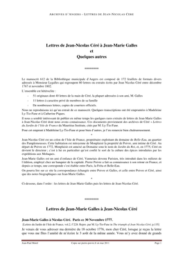 Accès Aux Lettres De Jean-Nicolas Céré
