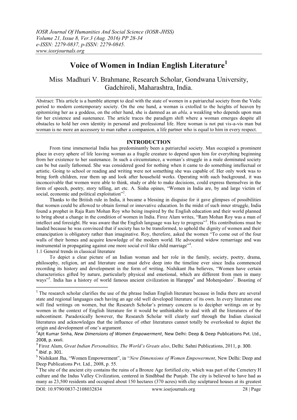 Voice of Women in Indian English Literature1