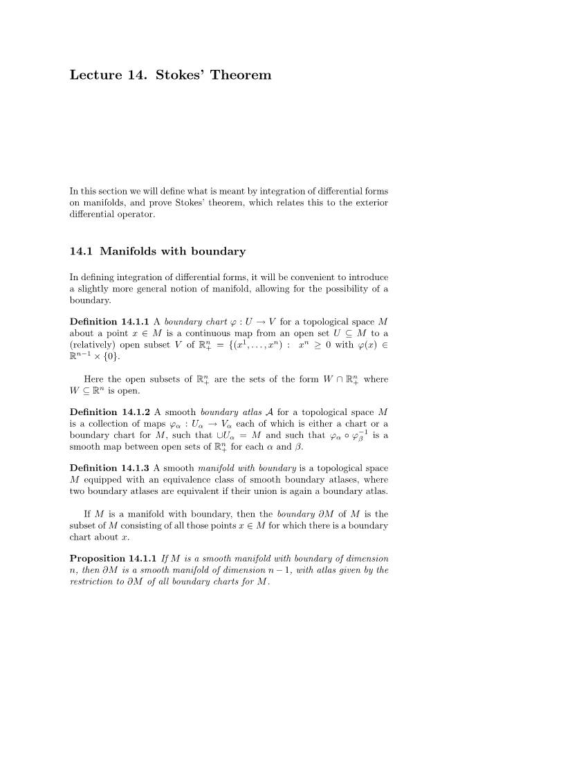 Lecture 14. Stokes' Theorem