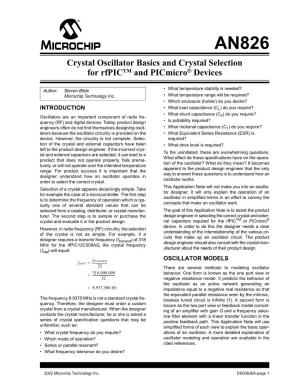 AN826 Crystal Oscillator Basics and Crystal Selection for Rfpic™ And