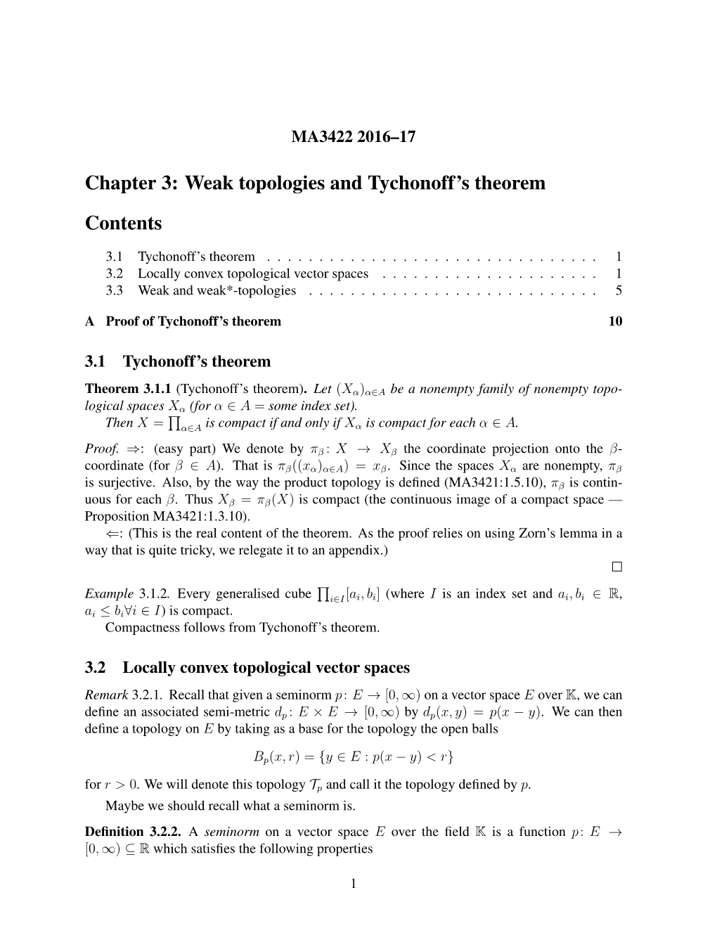 Weak Topologies and Tychonoff's Theorem Contents