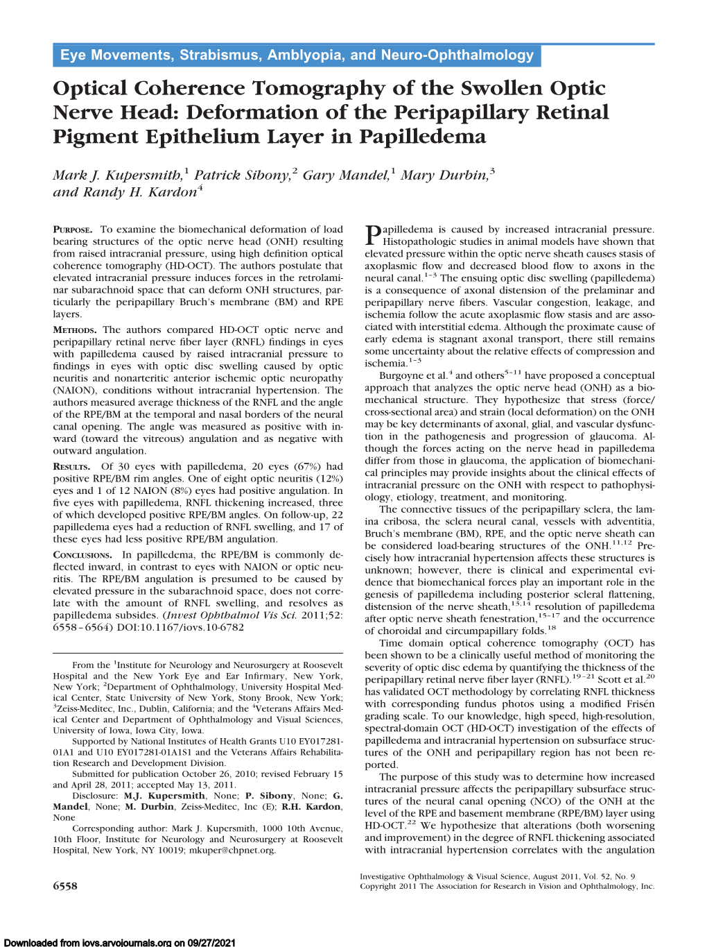 Optical Coherence Tomography of the Swollen Optic Nerve Head: Deformation of the Peripapillary Retinal Pigment Epithelium Layer in Papilledema