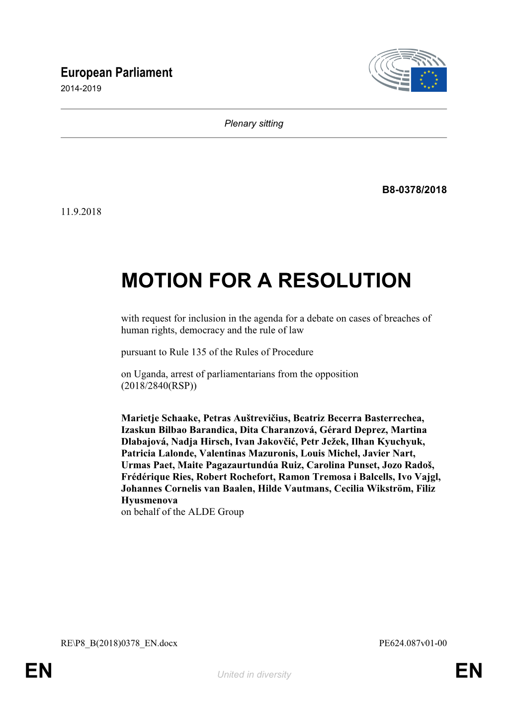 En En Motion for a Resolution