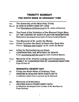 Trinity Sunday the Ninth Week in Ordinary Time ………………………………………………………………………