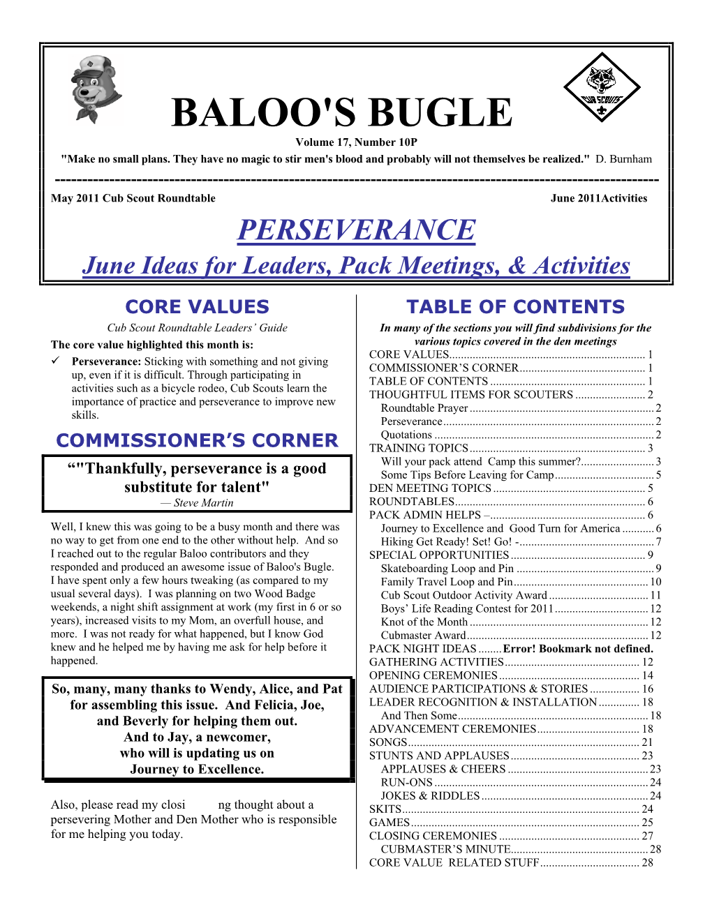 BALOO's BUGLE Volume 17, Number 10P "Make No Small Plans