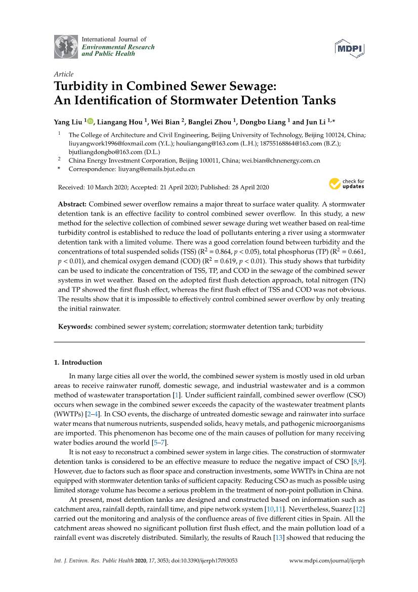 Turbidity in Combined Sewer Sewage: an Identification of Stormwater Detention Tanks
