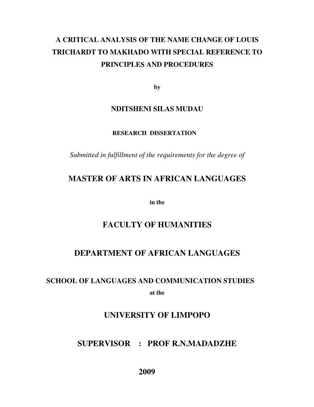 Master of Arts in African Languages Faculty Of