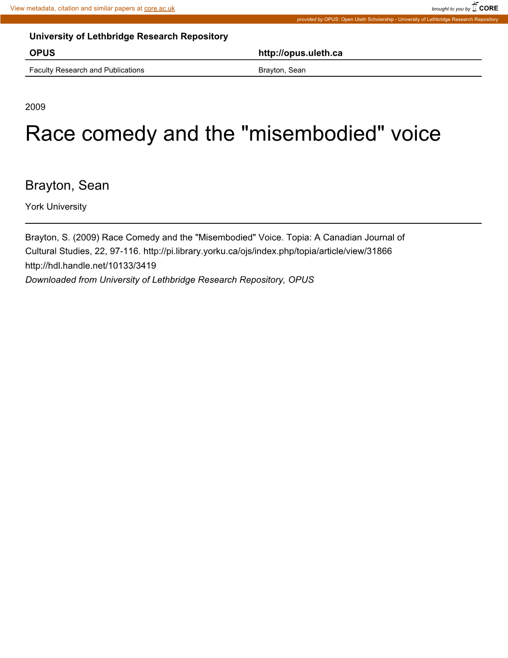 Race Comedy and the 