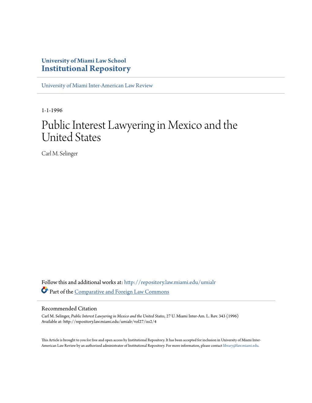 Public Interest Lawyering in Mexico and the United States Carl M