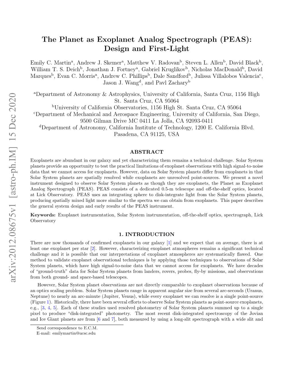 The Planet As Exoplanet Analog Spectrograph (PEAS): Design and First-Light