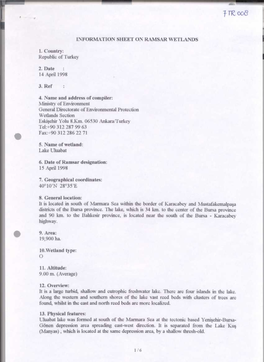 INFORMATION SHEETON RAMSAR WETLANDS 1. Country: Republic Of