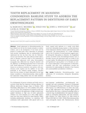 TOOTH REPLACEMENT in MANIDENS CONDORENSIS: BASELINE STUDY to ADDRESS the REPLACEMENT PATTERN in DENTITIONS of EARLY ORNITHISCHIANS by MARCOS G