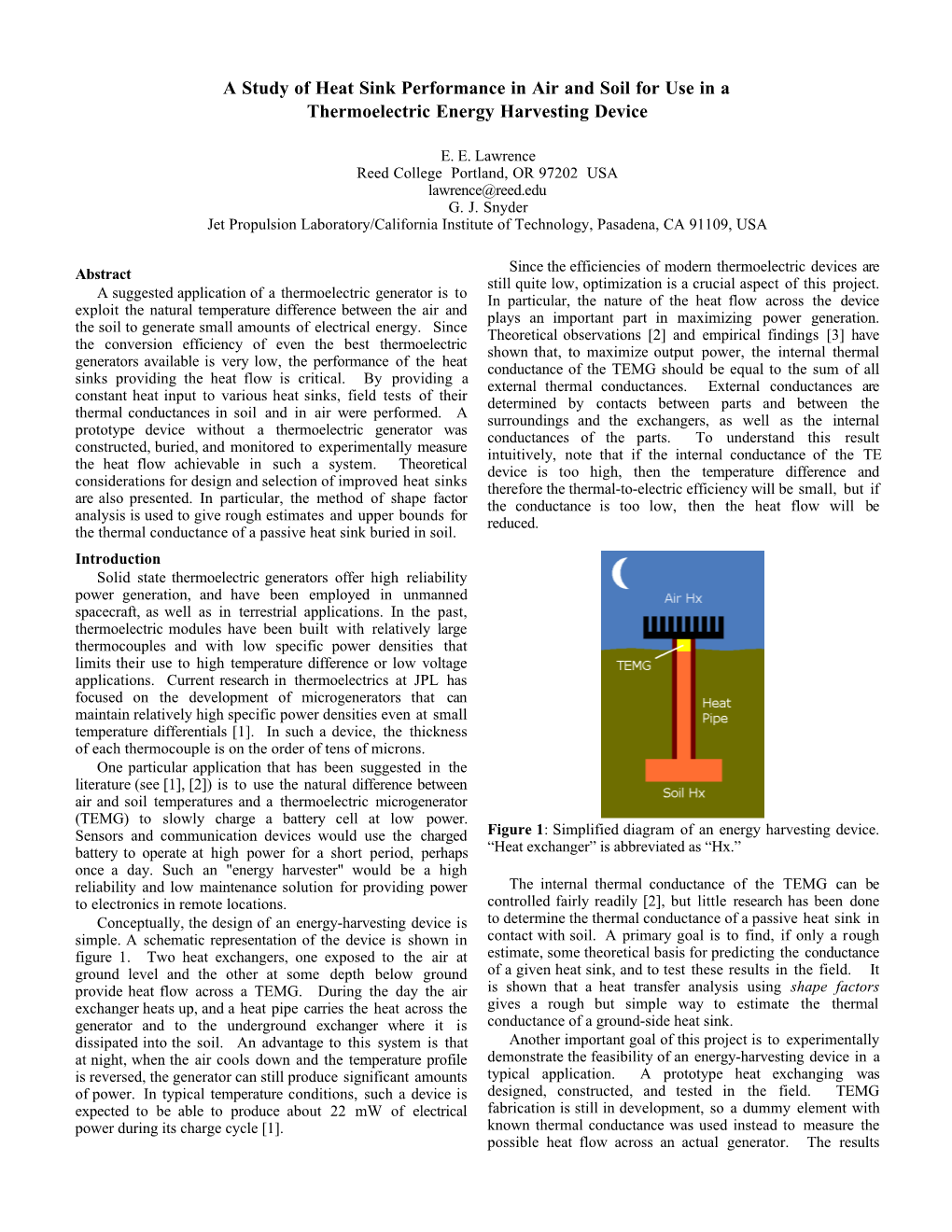 A Study of Heat Sink Performance in Air and Soil for Use in a Thermoelectric Energy Harvesting Device