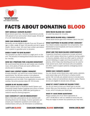 FACTS ABOUT DONATING Blood WHY SHOULD I DONATE BLOOD? HOW MUCH BLOOD DO I HAVE? Blood Donors Save Lives