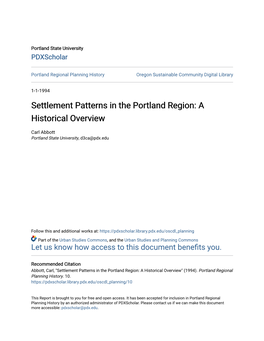 Settlement Patterns in the Portland Region: a Historical Overview