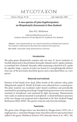 (Hyphomycetes) on Rhopalostylis (Arecaceae) in New Zealand