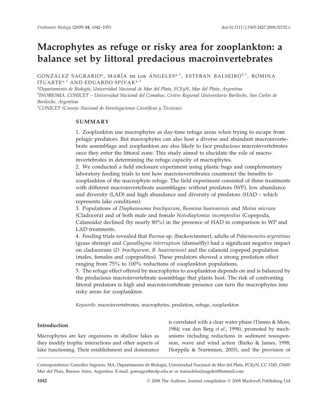 Macrophytes As Refuge Or Risky Area for Zooplankton: a Balance Set by Littoral Predacious Macroinvertebrates