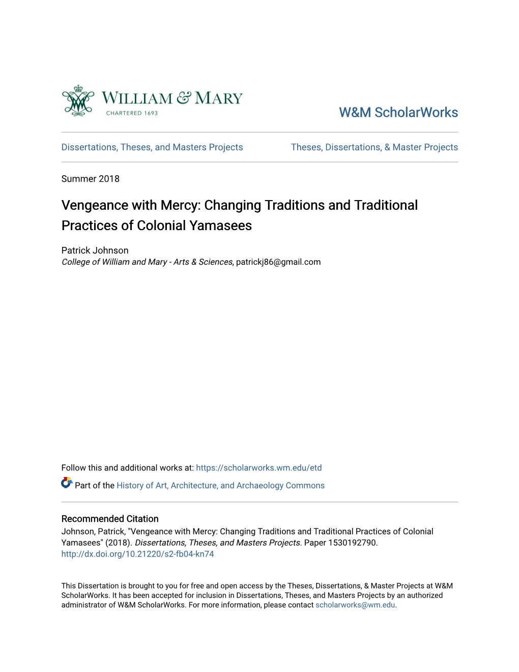 Vengeance with Mercy: Changing Traditions and Traditional Practices of Colonial Yamasees