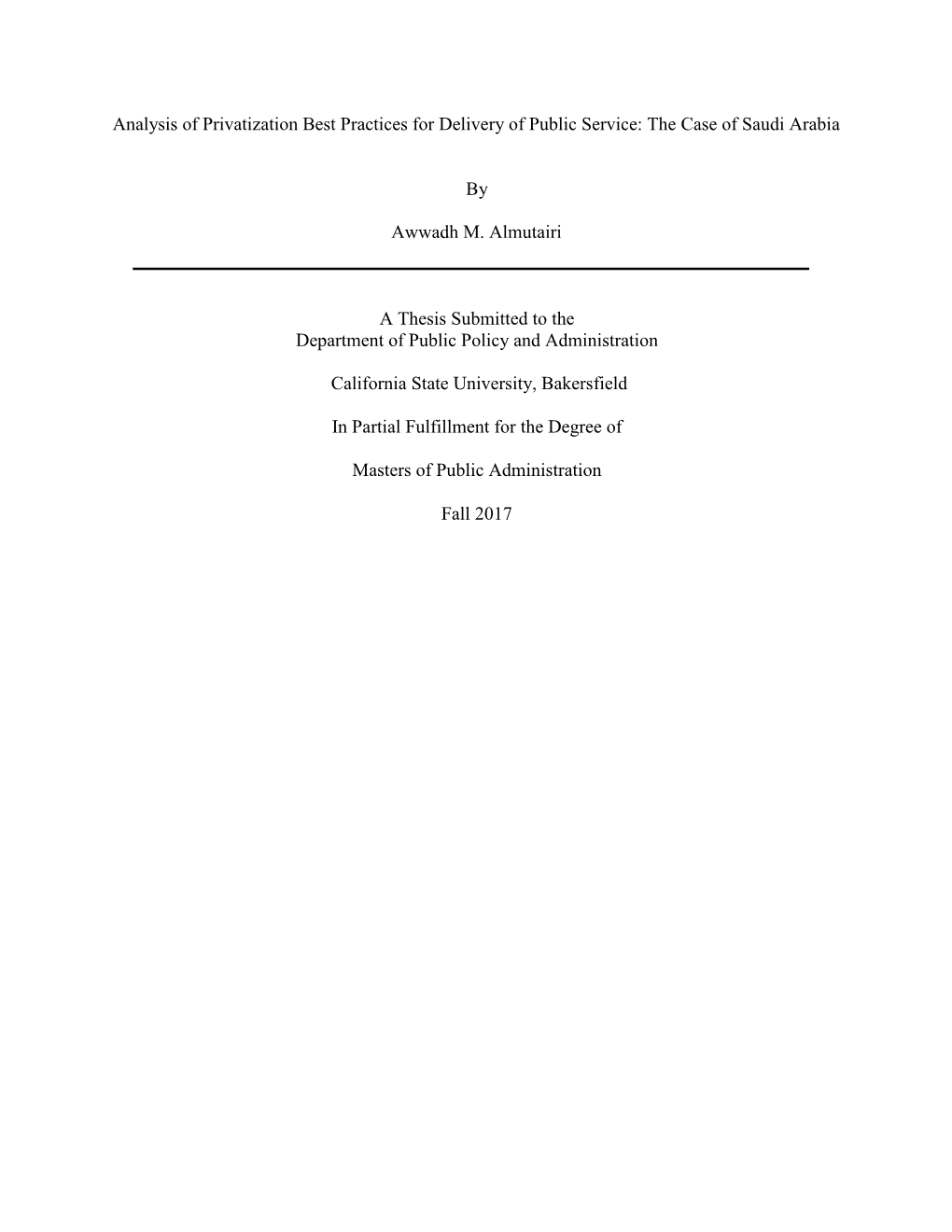 Analysis of Privatization Best Practices for Delivery of Public Service: the Case of Saudi Arabia