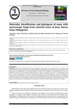 Molecular Identification and Phylogeny of Some Wild Microscopic Fungi from Selected Areas of Jaen, Nueva Ecija, Philippines