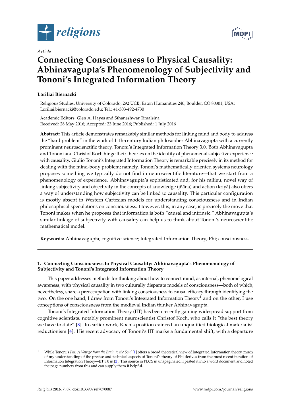 Connecting Consciousness to Physical Causality: Abhinavagupta’S Phenomenology of Subjectivity and Tononi’S Integrated Information Theory